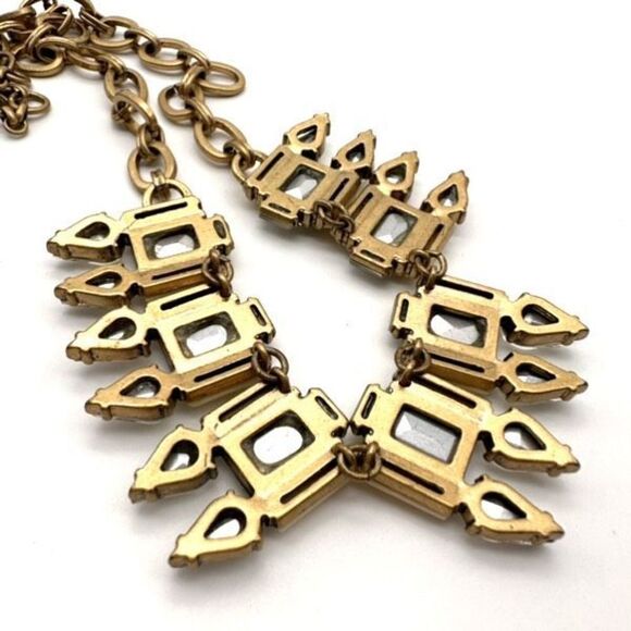 J. Crew Rhinestone Crystal Gold Spike Statement Necklace Event Cocktail Teardrop - Picture 6 of 8